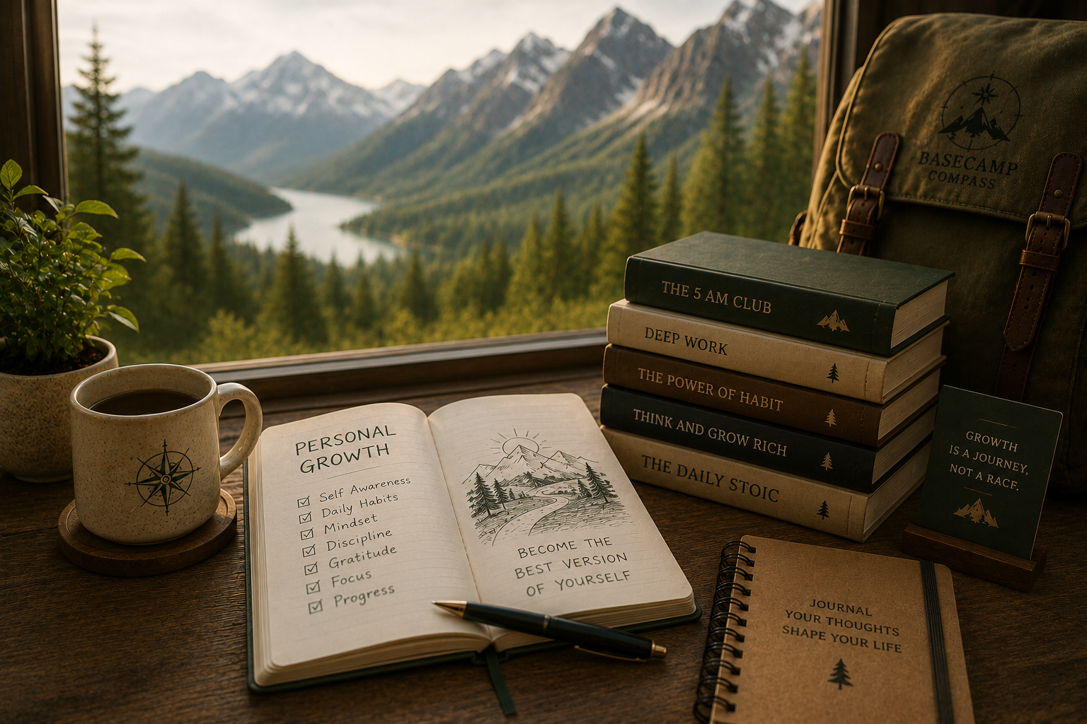 Books and journal by a window | Basecamp Compass, LLC (Basecamp Compass)