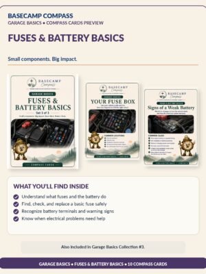 Garage Basics: Tire Basics • Fluid Checks • Fuses & Battery Basics — Compass Cards